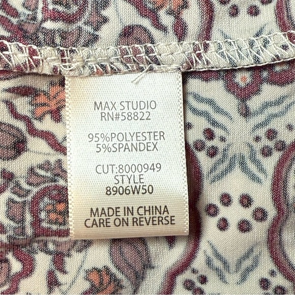 Max Studio 3/4 Sleeve Knee Length Dress Burgundy Cream Floral Boho Artsy Large - Picture 9 of 10